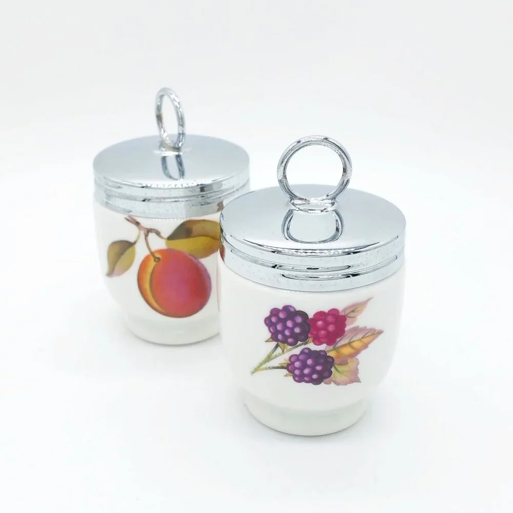 Vintage Royal Worchester Evesham Gold Porcelain Egg Coddlers, Set of 2